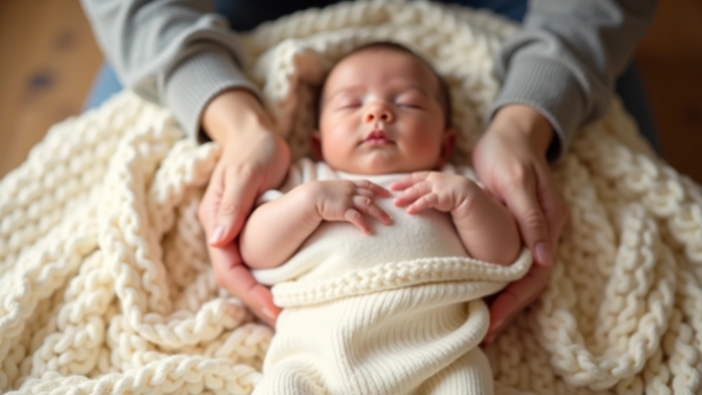 Parent's hands gently positioning baby on cream colored blanket, showing comfortable natural positioning for milestone photo